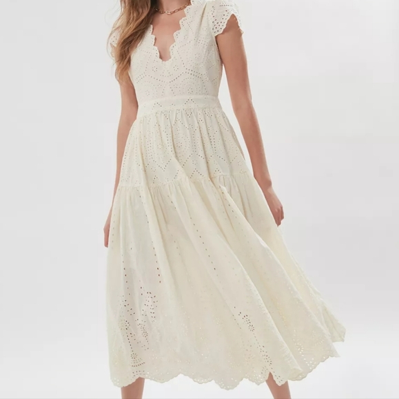 UO Wild Daisy Eyelet Tie-Back Midi Dress - Picture 1 of 4